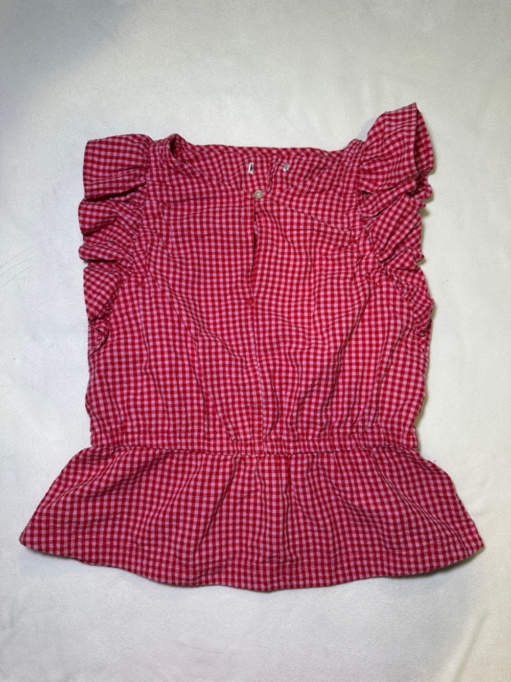 Red Gingham Puff Sleeve Peplum Top Cottagecore Picnic Blouse S/M (No Tag)